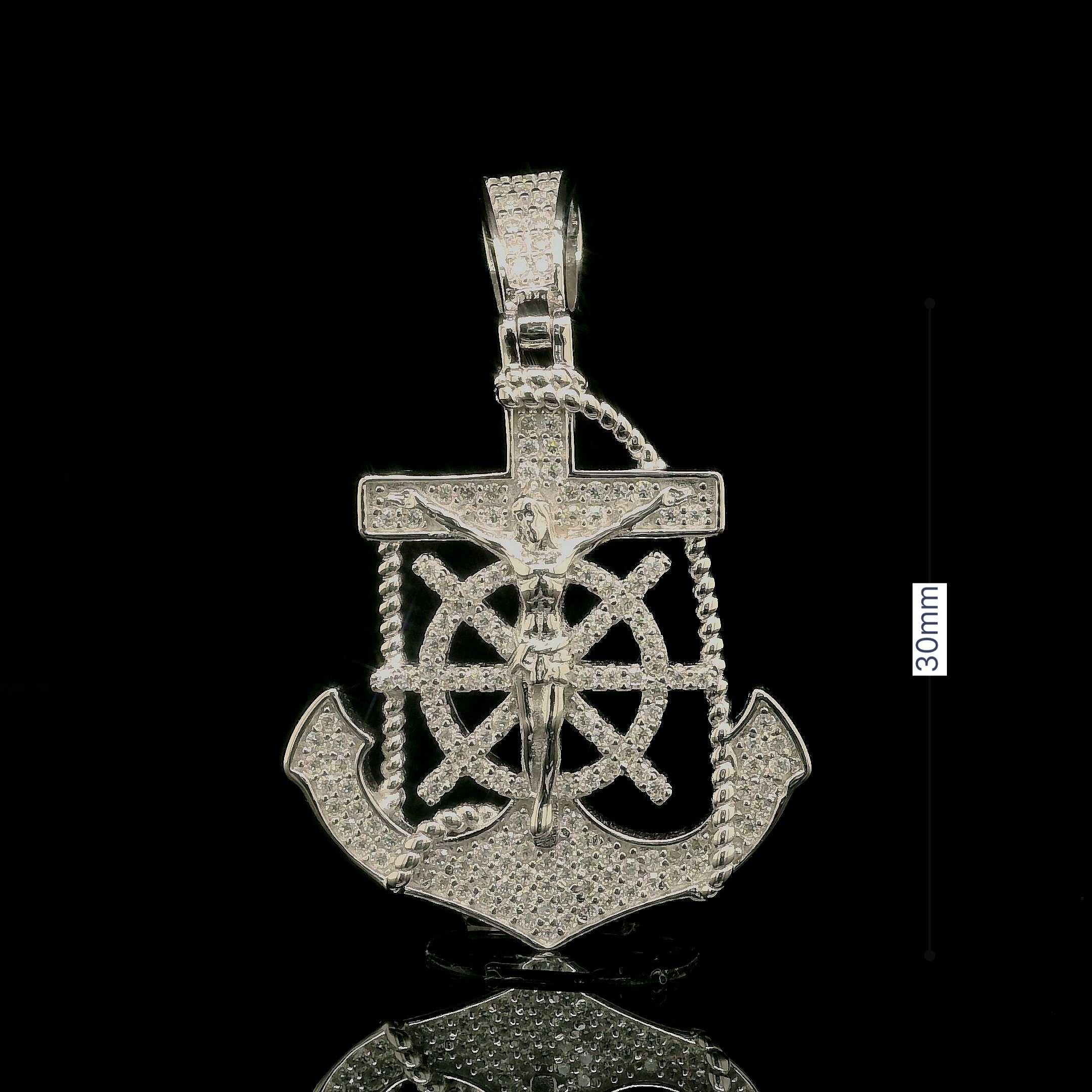 Men's Iced Out Crucifix Anchor Ship Wheel Pendant | 0.8ct | 30mm | VVS