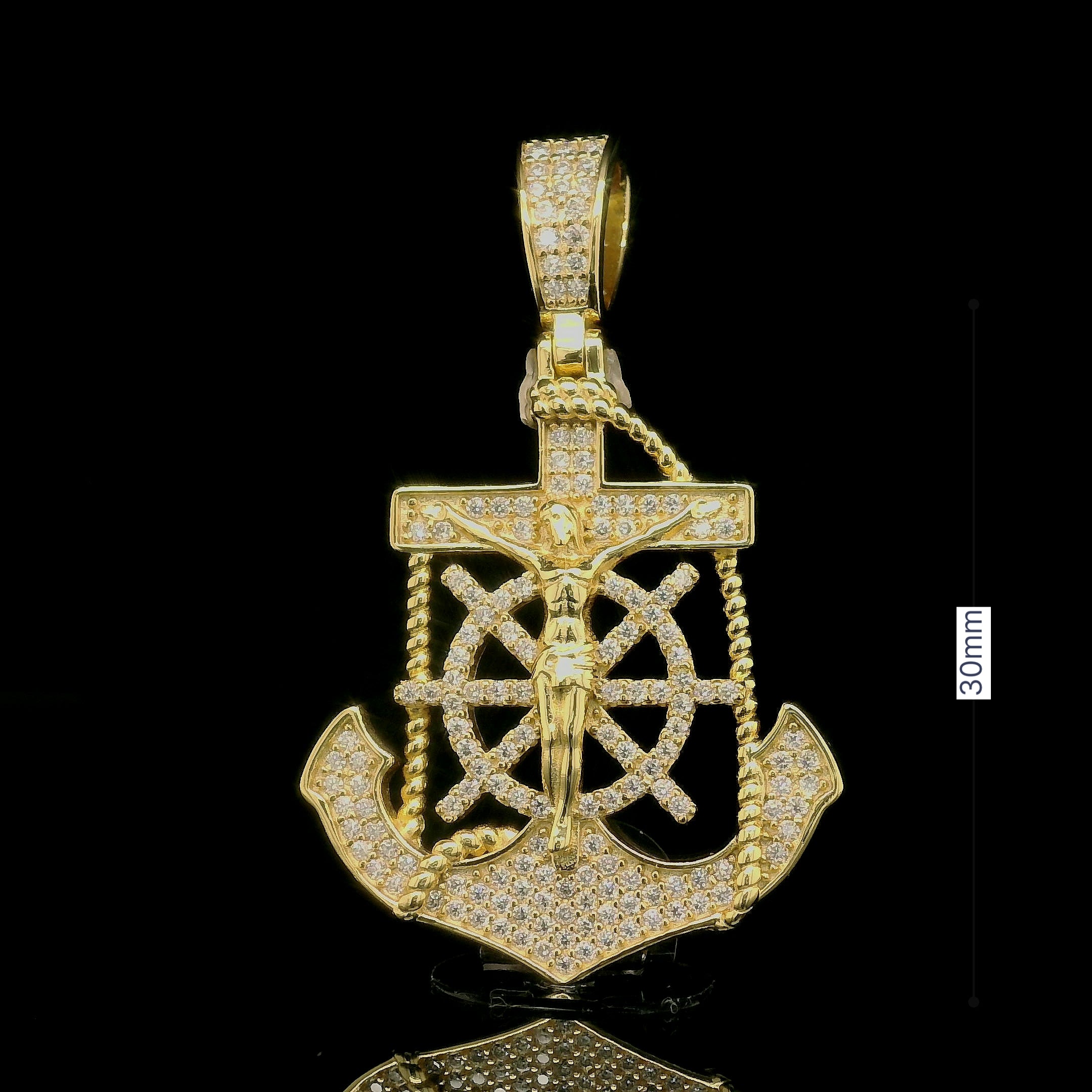 Men's Iced Out Crucifix Anchor Ship Wheel Pendant | 0.8ct | 30mm | VVS