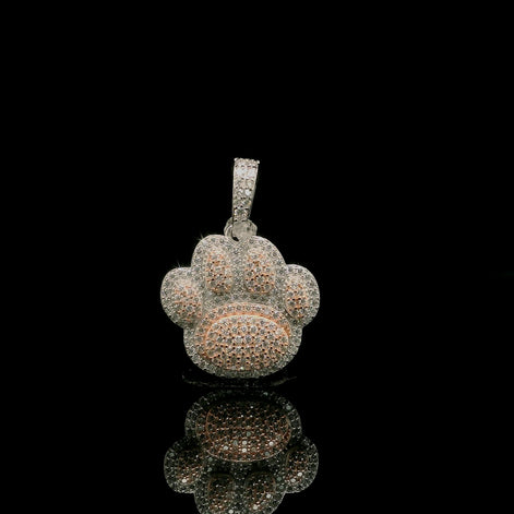 Two Tone Gold Paw Print Diamond Pendant | 1.01ct | 18mm | VVS