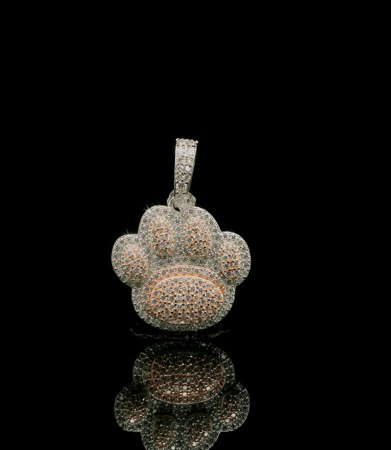 Two Tone Gold Paw Print Diamond Pendant | 1.01ct | 18mm | VVS