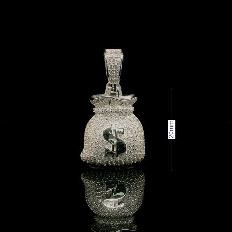 Micro Pave Diamond Money Bag Pendant | 1.28ct | 20mm | VVS