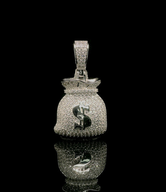 Micro Pave Diamond Money Bag Pendant | 1.28ct | 20mm | VVS