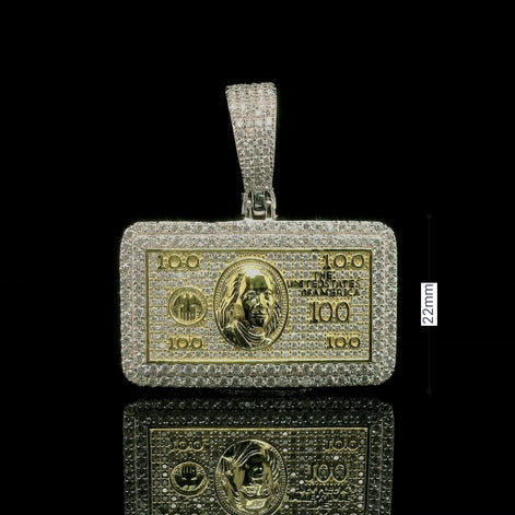 Men's Iced Out 100 Dollar Bill Pendant | 2.66ct | 43mm | VVS