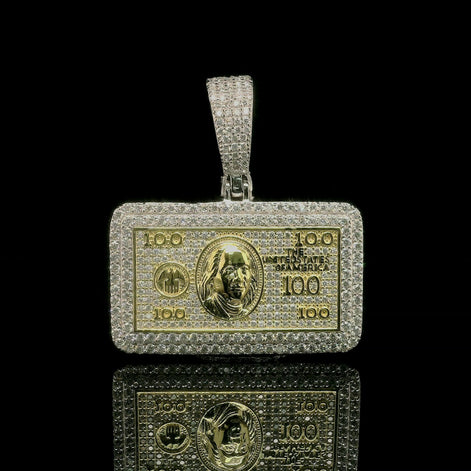 Men's Iced Out 100 Dollar Bill Pendant | 2.66ct | 43mm | VVS