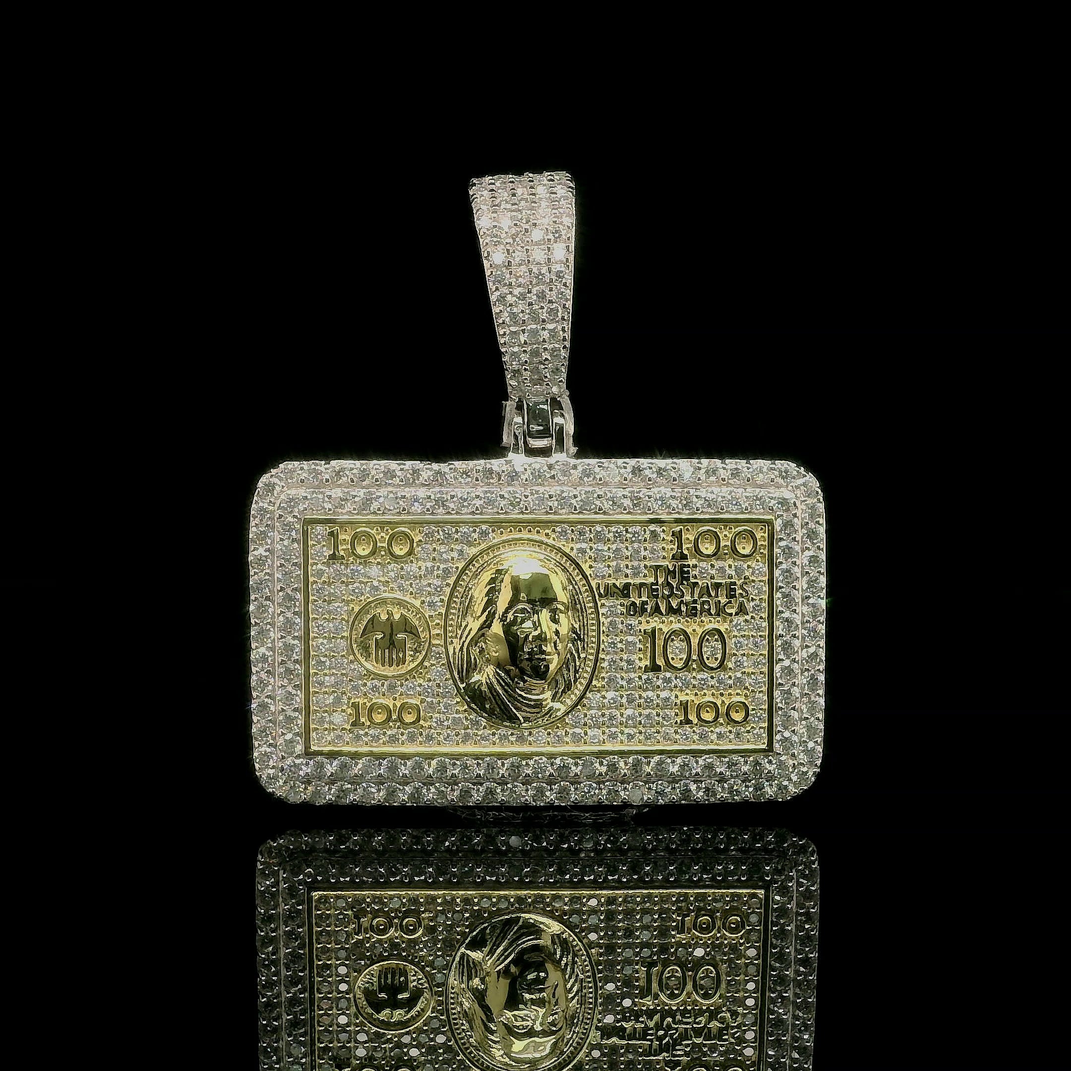 Men's Iced Out 100 Dollar Bill Pendant | 2.66ct | 43mm | VVS