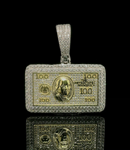 Men's Iced Out 100 Dollar Bill Pendant | 2.66ct | 43mm | VVS
