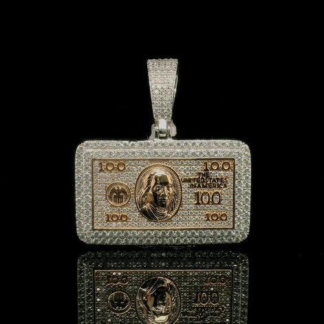 Men's Iced Out 100 Dollar Bill Pendant | 2.66ct | 43mm | VVS