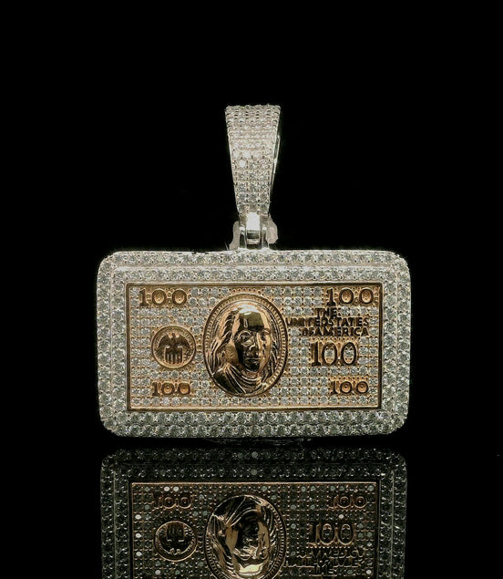Men's Iced Out 100 Dollar Bill Pendant | 2.66ct | 43mm | VVS
