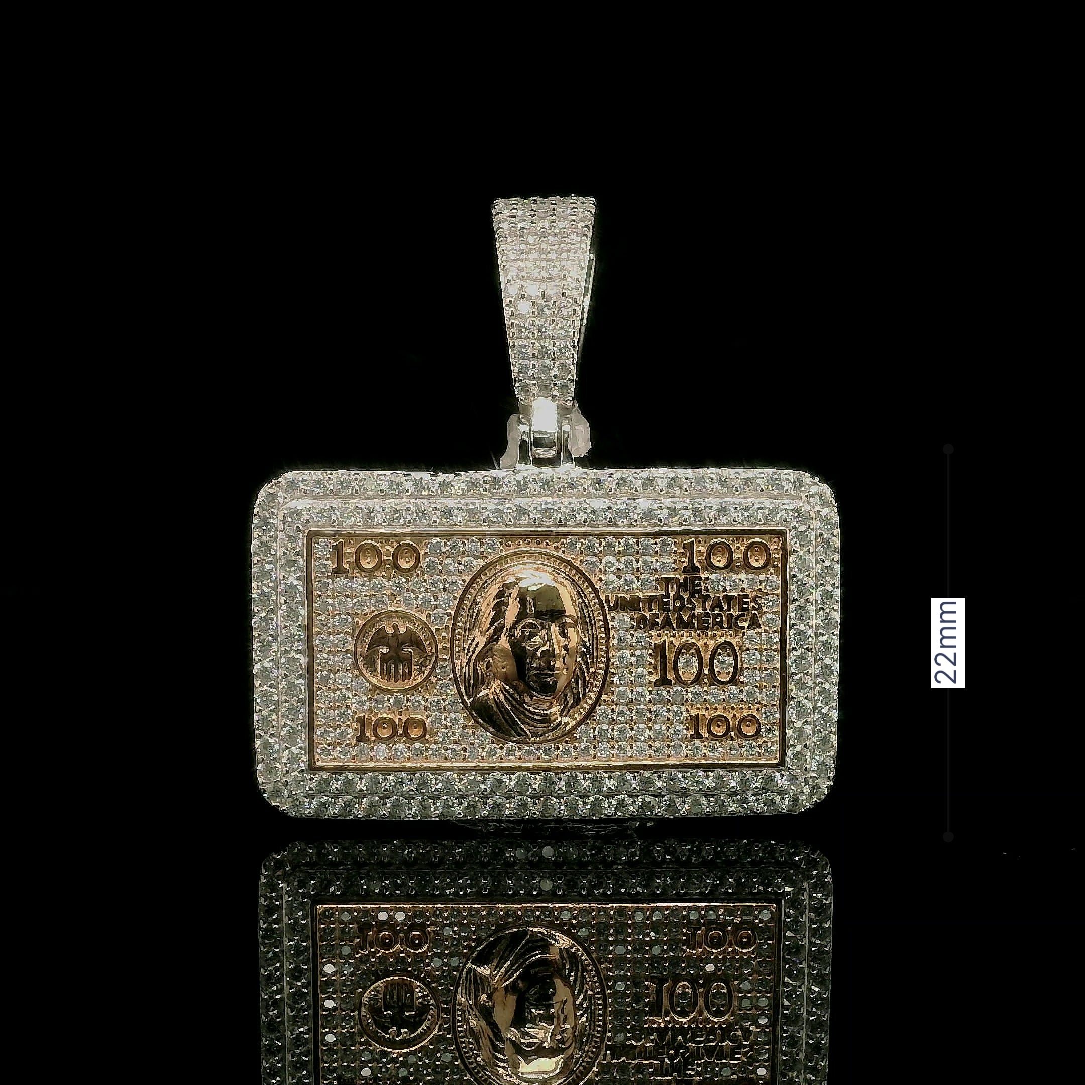Men's Iced Out 100 Dollar Bill Pendant | 2.66ct | 43mm | VVS