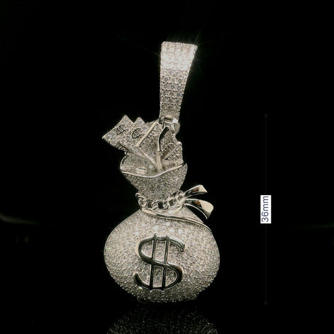 Micro Pave Diamond Money Bag Pendant | 3.2ct | 36mm | VVS