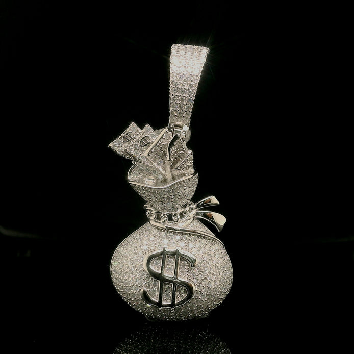 Micro Pave Diamond Money Bag Pendant | 3.2ct | 36mm | VVS