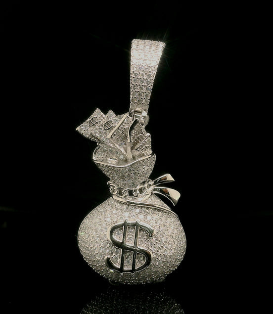 Micro Pave Diamond Money Bag Pendant | 3.2ct | 36mm | VVS