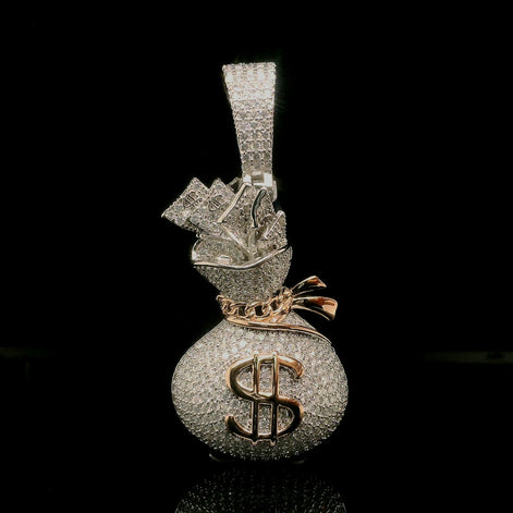 Micro Pave Diamond Money Bag Pendant | 3.2ct | 36mm | VVS