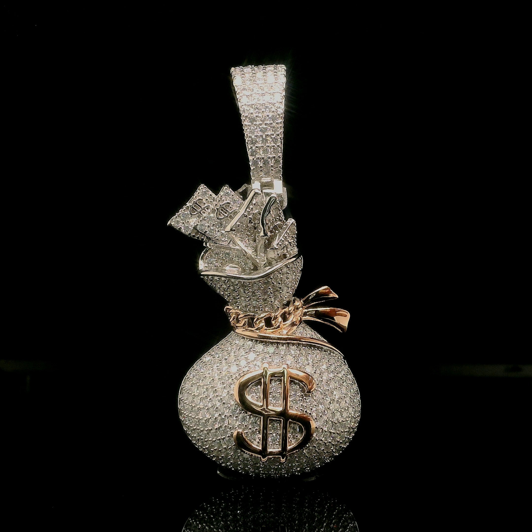 Micro Pave Diamond Money Bag Pendant | 3.2ct | 36mm | VVS