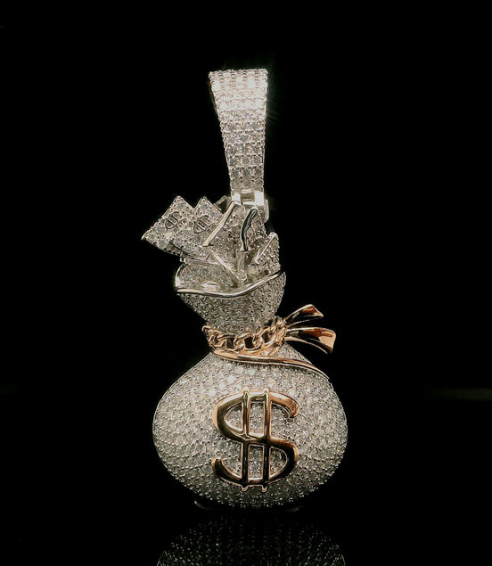 Micro Pave Diamond Money Bag Pendant | 3.2ct | 36mm | VVS