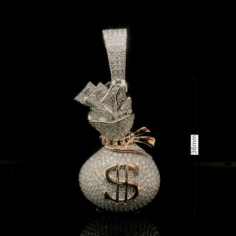 Micro Pave Diamond Money Bag Pendant | 3.2ct | 36mm | VVS
