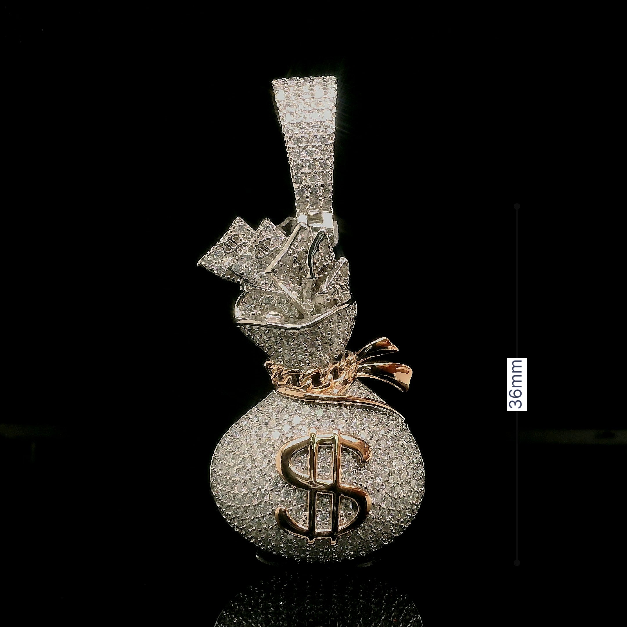 Micro Pave Diamond Money Bag Pendant | 3.2ct | 36mm | VVS