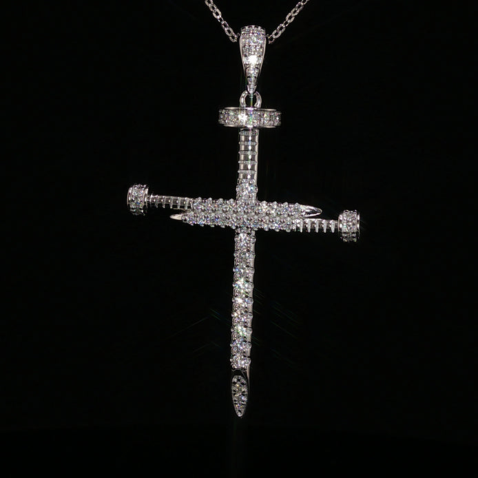 925 Sterling Silver Nail Cross Pendant - 0.72Ctw Moissanite Available with Silver and Gold Finished