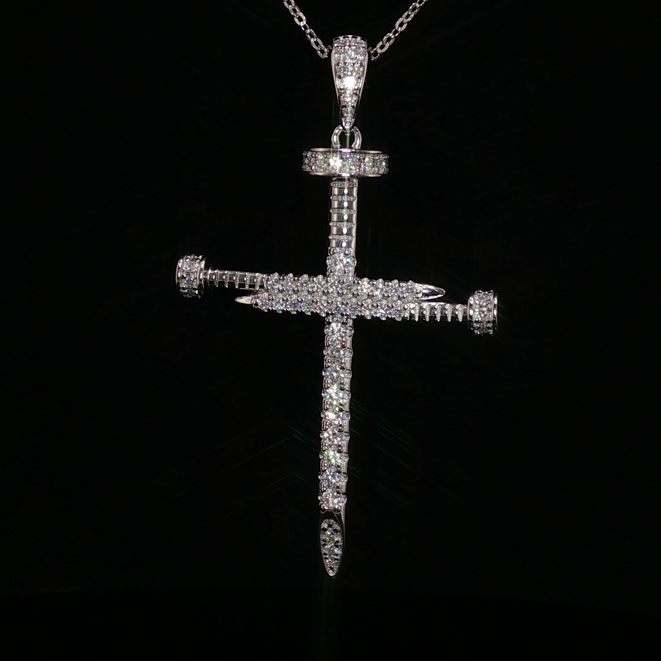 925 Sterling Silver Nail Cross Pendant - 0.72Ctw Moissanite Available with Silver and Gold Finished