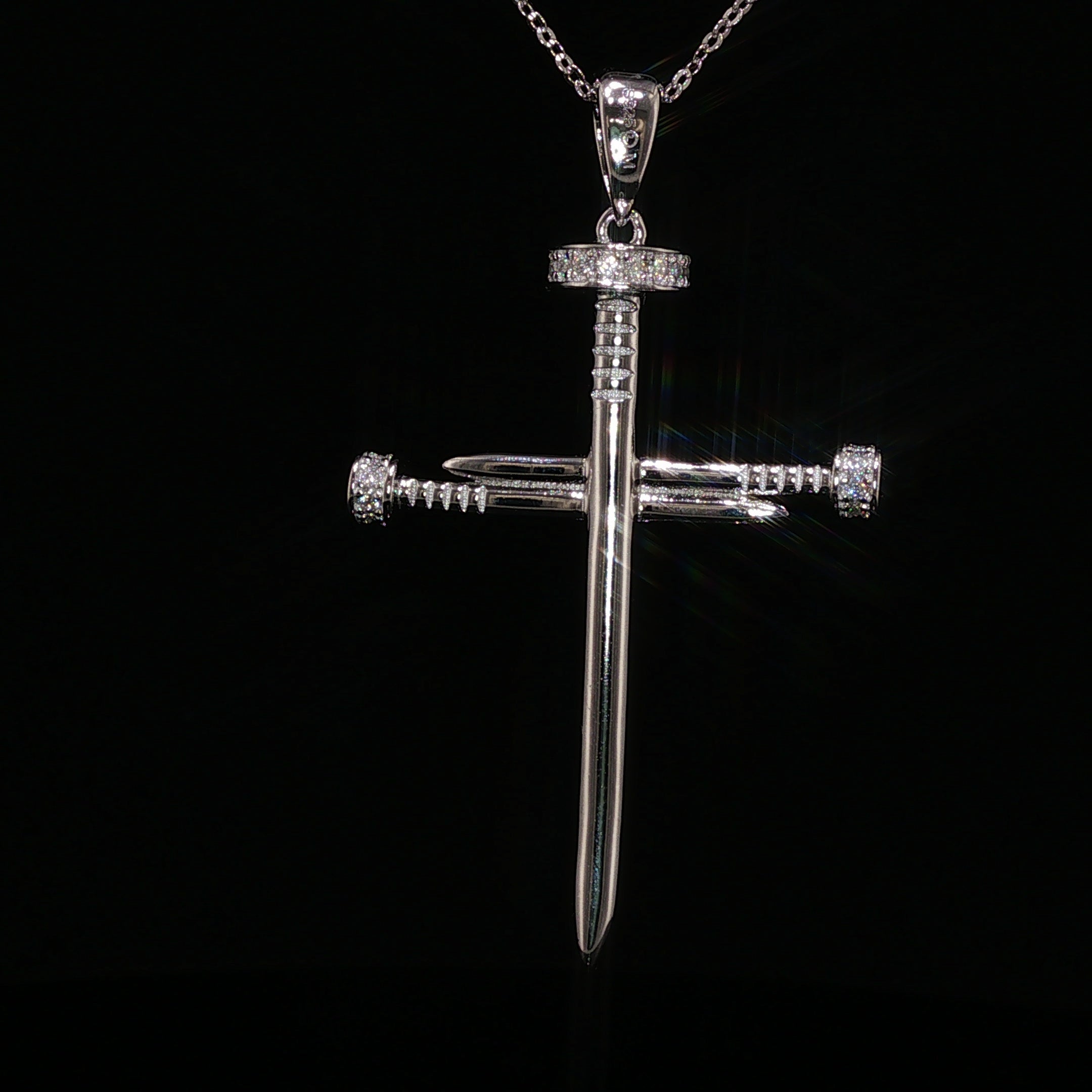 925 Sterling Silver Nail Cross Pendant - 0.72Ctw Moissanite Available with Silver and Gold Finished