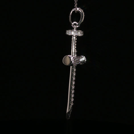 925 Sterling Silver Nail Cross Pendant - 0.72Ctw Moissanite Available with Silver and Gold Finished