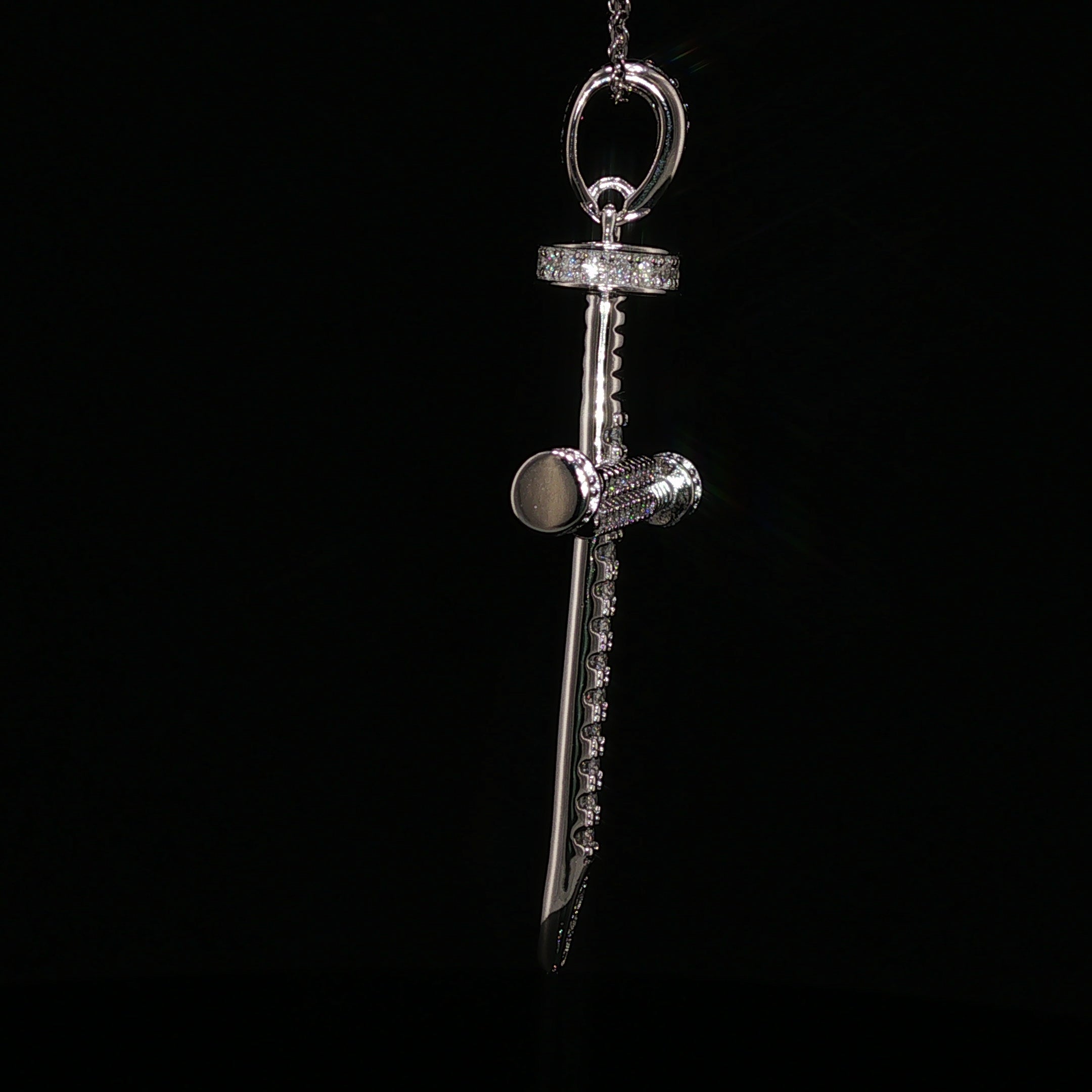 925 Sterling Silver Nail Cross Pendant - 0.72Ctw Moissanite Available with Silver and Gold Finished