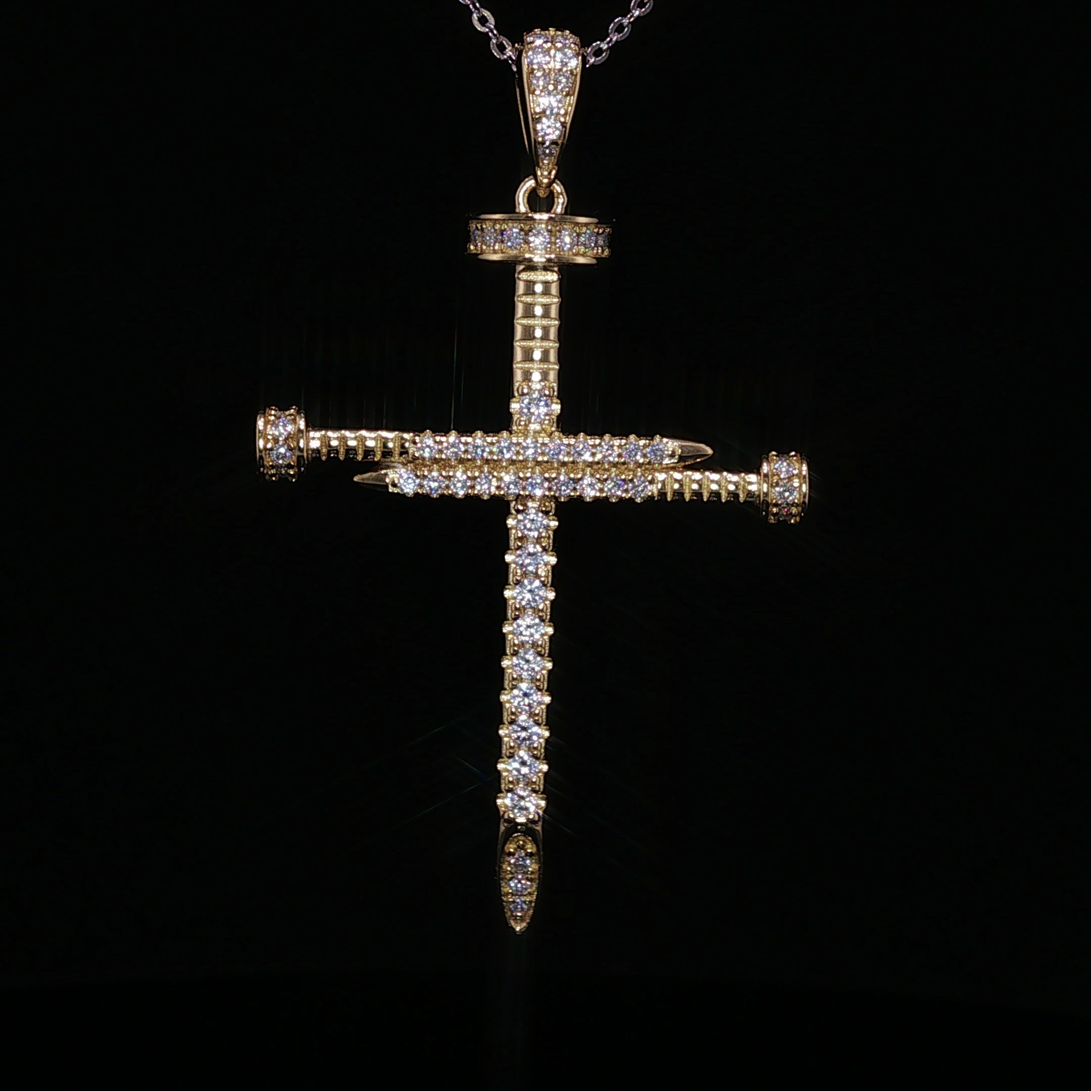 925 Sterling Silver Nail Cross Pendant - 0.72Ctw Moissanite Available with Silver and Gold Finished