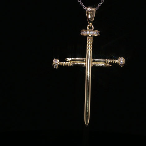 925 Sterling Silver Nail Cross Pendant - 0.72Ctw Moissanite Available with Silver and Gold Finished