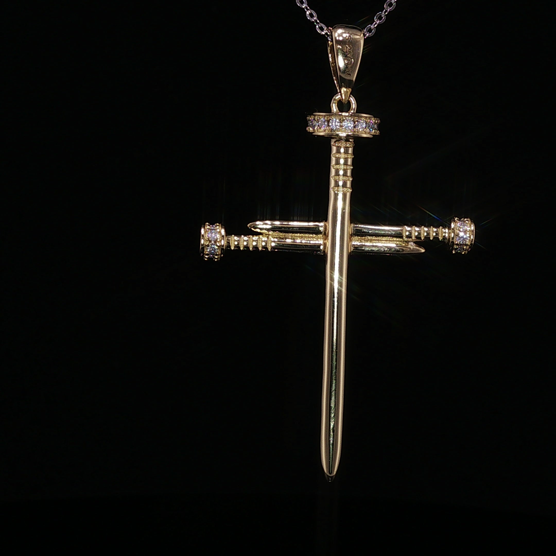 925 Sterling Silver Nail Cross Pendant - 0.72Ctw Moissanite Available with Silver and Gold Finished