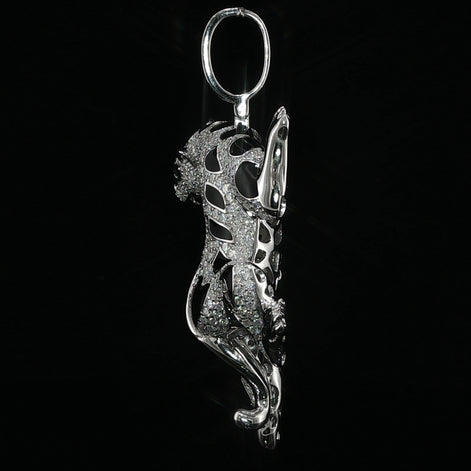 Iced Out Climbing Panther Pendant, 4 Ctw Moissanite, 925 Sterling Silver, Black Enamel Leopard Necklace, Silver or Gold Color - 56mm
