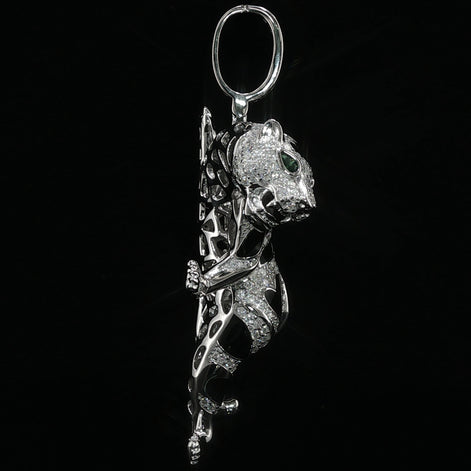 Iced Out Climbing Panther Pendant, 4 Ctw Moissanite, 925 Sterling Silver, Black Enamel Leopard Necklace, Silver or Gold Color - 56mm