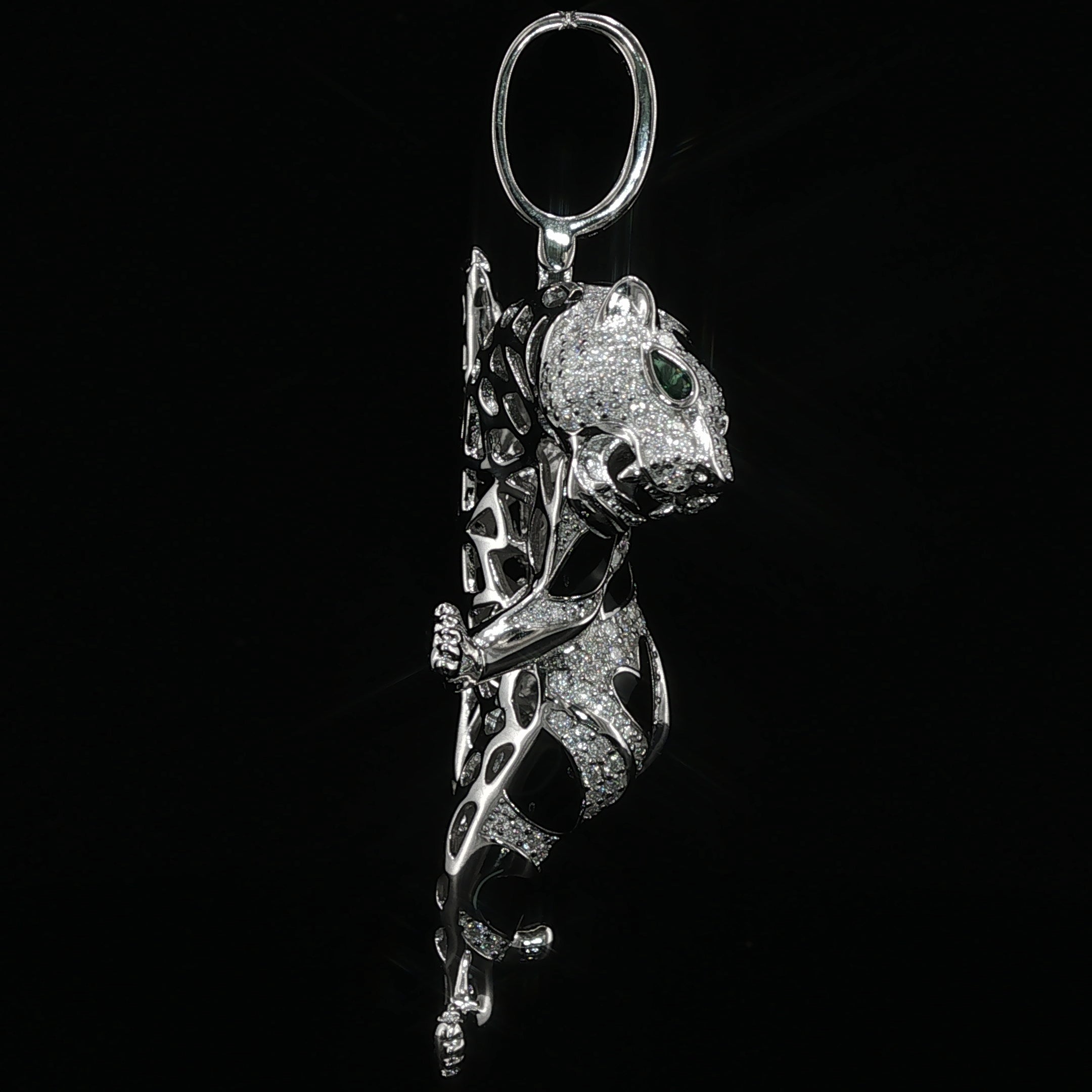 Iced Out Climbing Panther Pendant, 4 Ctw Moissanite, 925 Sterling Silver, Black Enamel Leopard Necklace, Silver or Gold Color - 56mm