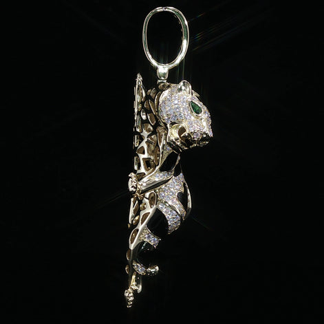 Iced Out Climbing Panther Pendant, 4 Ctw Moissanite, 925 Sterling Silver, Black Enamel Leopard Necklace, Silver or Gold Color - 56mm