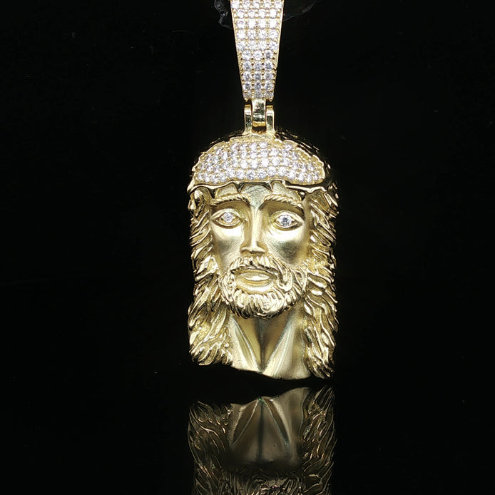 Men's Iced Out Jesus Piece Pendant – 14K Gold Over 925 Sterling Silver | Hand-Set Moissanite Accents