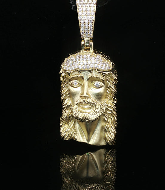 Men's Iced Out Jesus Piece Pendant – 14K Gold Over 925 Sterling Silver | Hand-Set Moissanite Accents