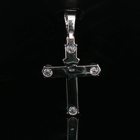 Men's Iced Out Crucifix Cross Pendant – 925 Sterling Silver | VVS Moissanite Solitaire Accents
