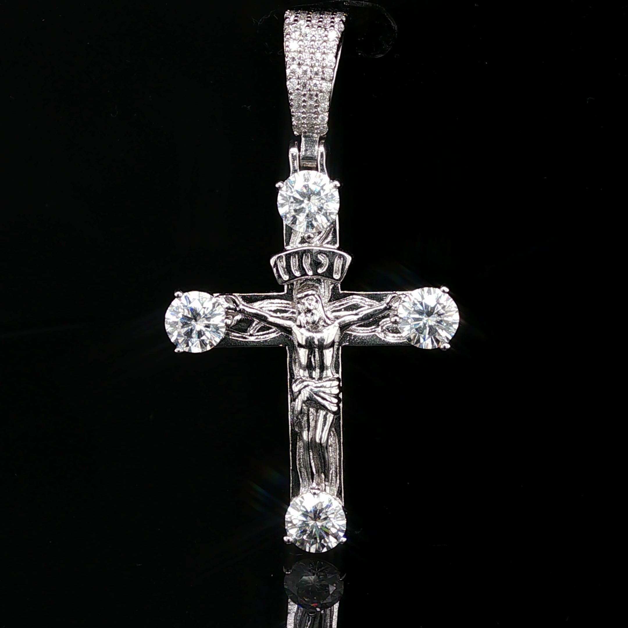 Men's Iced Out Crucifix Cross Pendant – 925 Sterling Silver | VVS Moissanite Solitaire Accents
