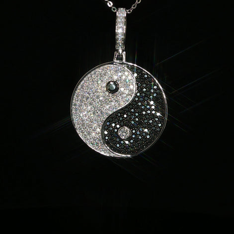 925 Sterling Silver Yin Yang Pave Pendant - 2 Ctw Moissanite Available with Silver and Gold Finished