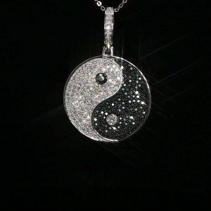 925 Sterling Silver Yin Yang Pave Pendant - 2 Ctw Moissanite Available with Silver and Gold Finished