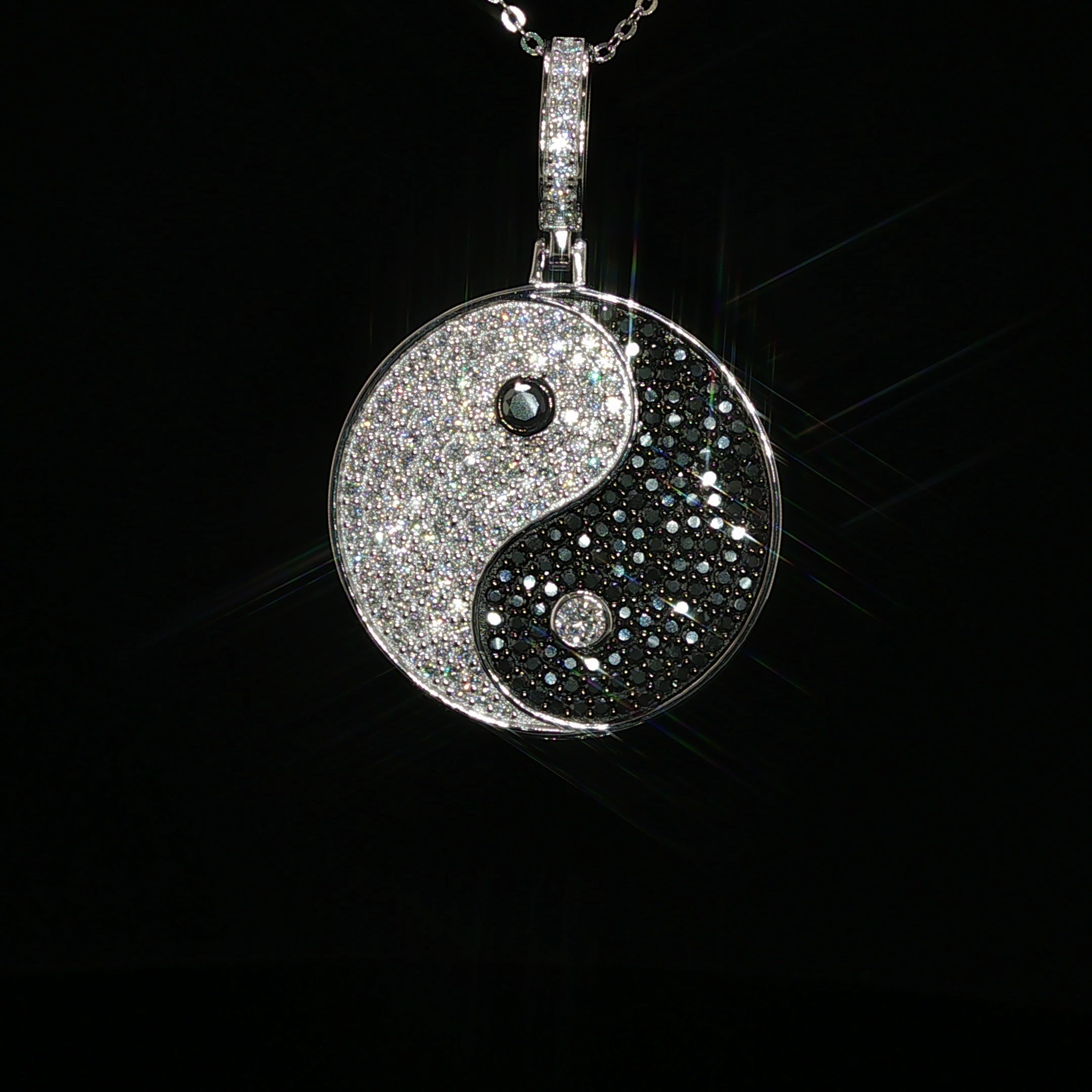 925 Sterling Silver Yin Yang Pave Pendant - 2 Ctw Moissanite Available with Silver and Gold Finished