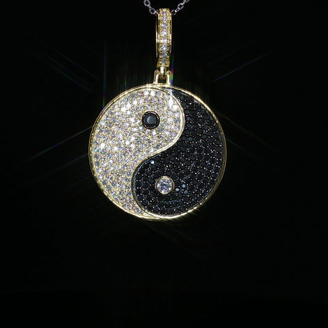 925 Sterling Silver Yin Yang Pave Pendant - 2 Ctw Moissanite Available with Silver and Gold Finished