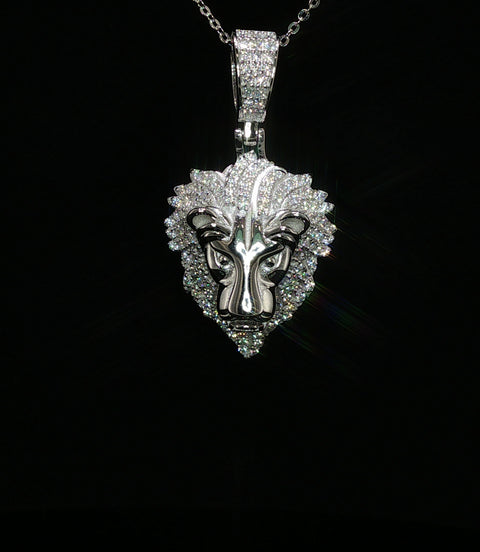 925 Sterling Silver Lion Head Pendant - 0.6Ctw Moissanite Available with Silver and Gold Finished