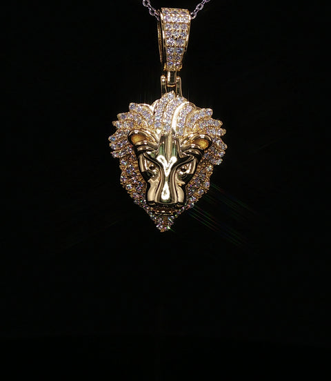 925 Sterling Silver Lion Head Pendant - 0.6Ctw Moissanite Available with Silver and Gold Finished