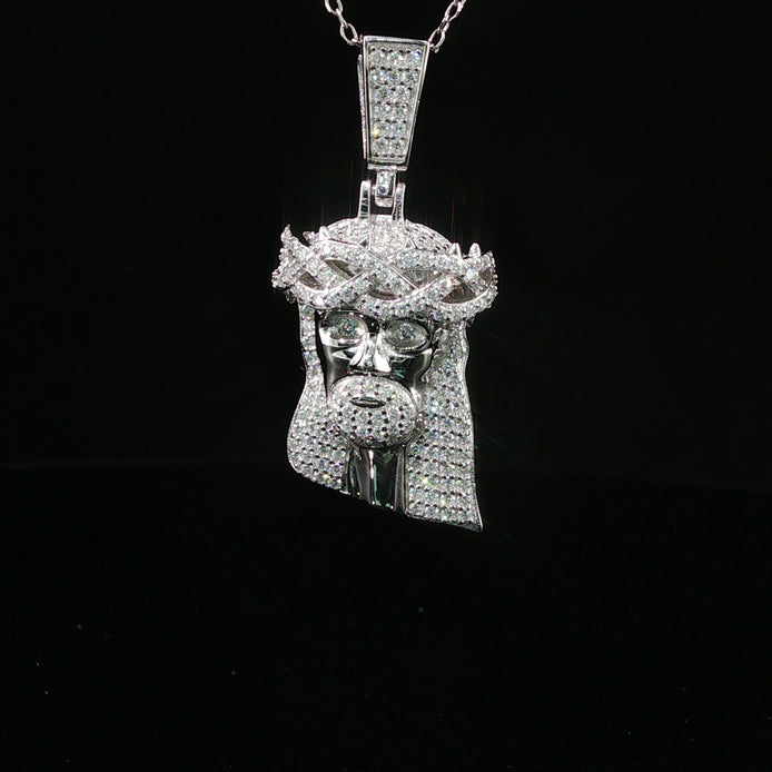 Men's Iced Out Jesus Piece Pendant – 925 Sterling Silver | VVS Moissanite Accents | 14K Gold & Rhodium Options