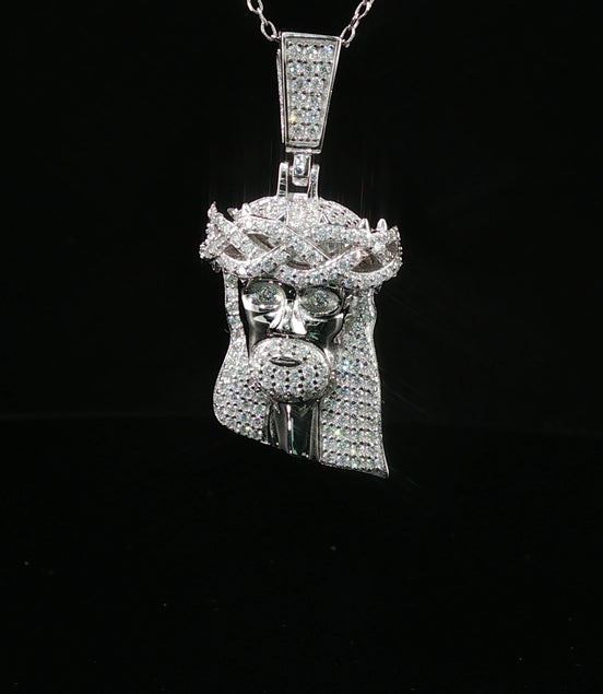 Men's Iced Out Jesus Piece Pendant – 925 Sterling Silver | VVS Moissanite Accents | 14K Gold & Rhodium Options