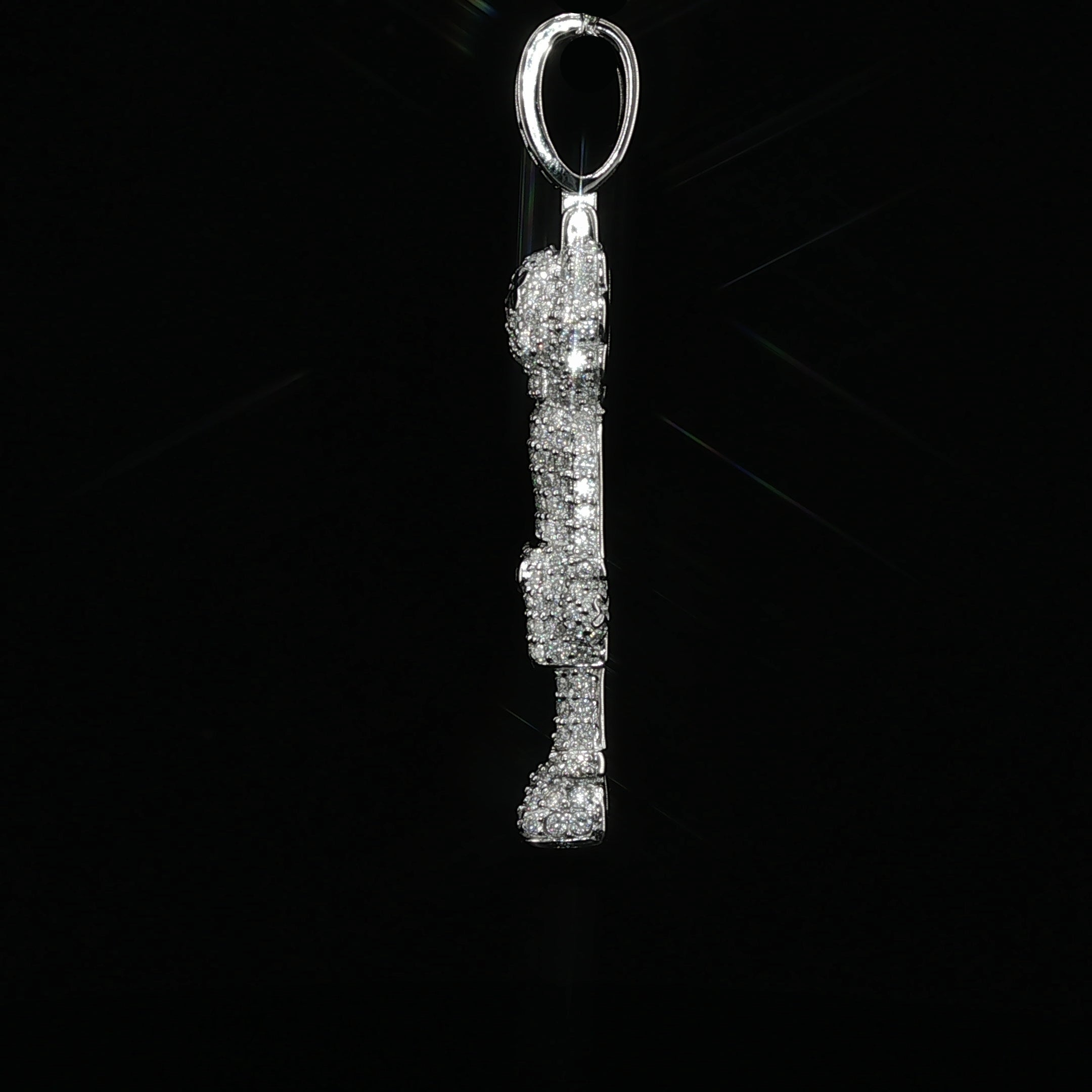 Iced Out X-Eye Bear Figure Pendant | 925 Sterling Silver | 2.31 ctw Moissanite | Silver & Gold color - 33.4 mm