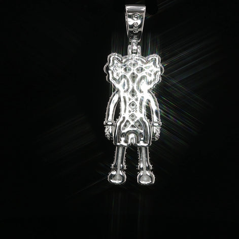 Iced Out X-Eye Bear Figure Pendant | 925 Sterling Silver | 2.31 ctw Moissanite | Silver & Gold color - 33.4 mm