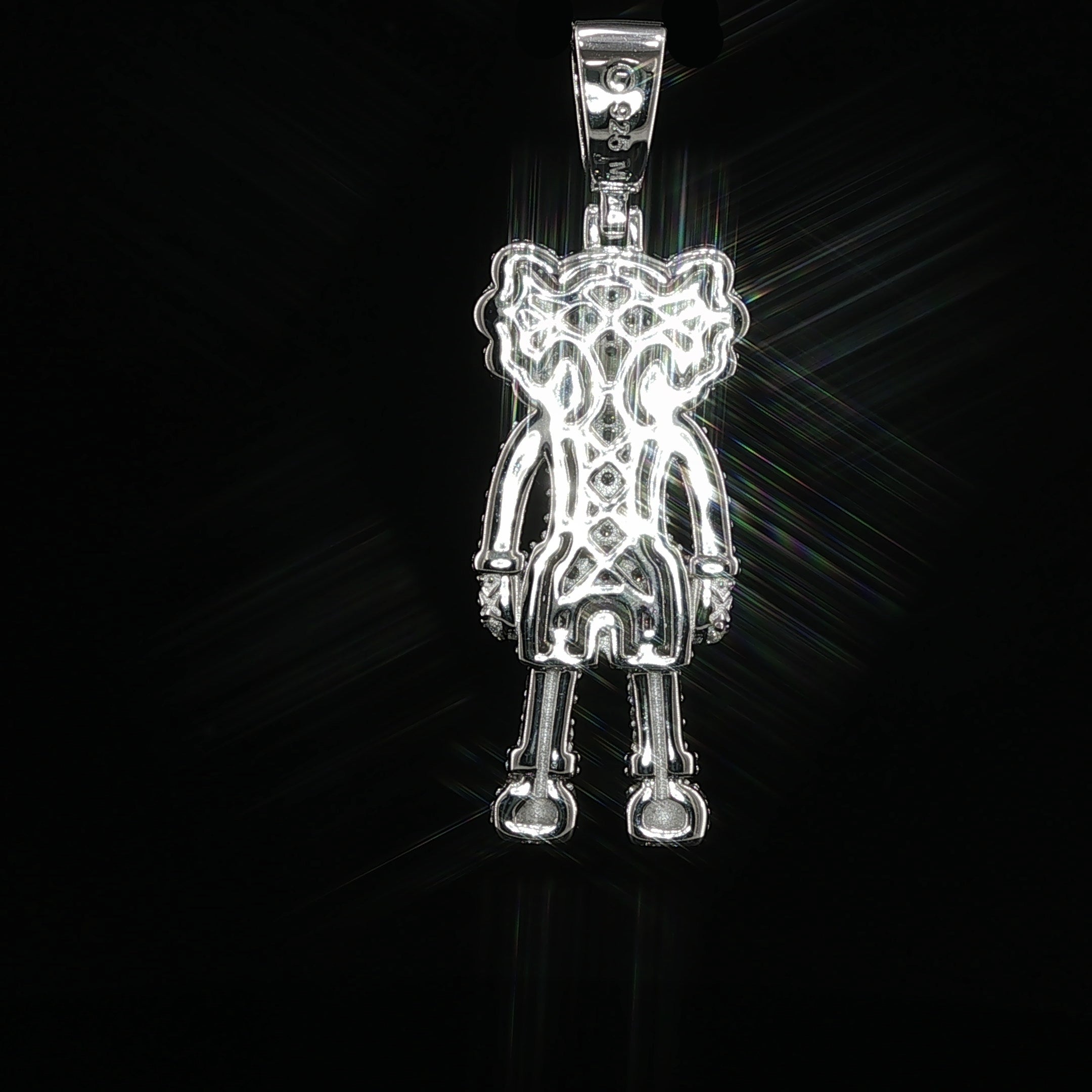 Iced Out X-Eye Bear Figure Pendant | 925 Sterling Silver | 2.31 ctw Moissanite | Silver & Gold color - 33.4 mm