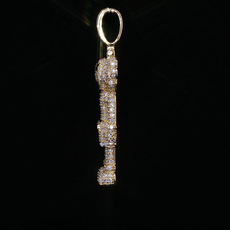 Iced Out X-Eye Bear Figure Pendant | 925 Sterling Silver | 2.31 ctw Moissanite | Silver & Gold color - 33.4 mm