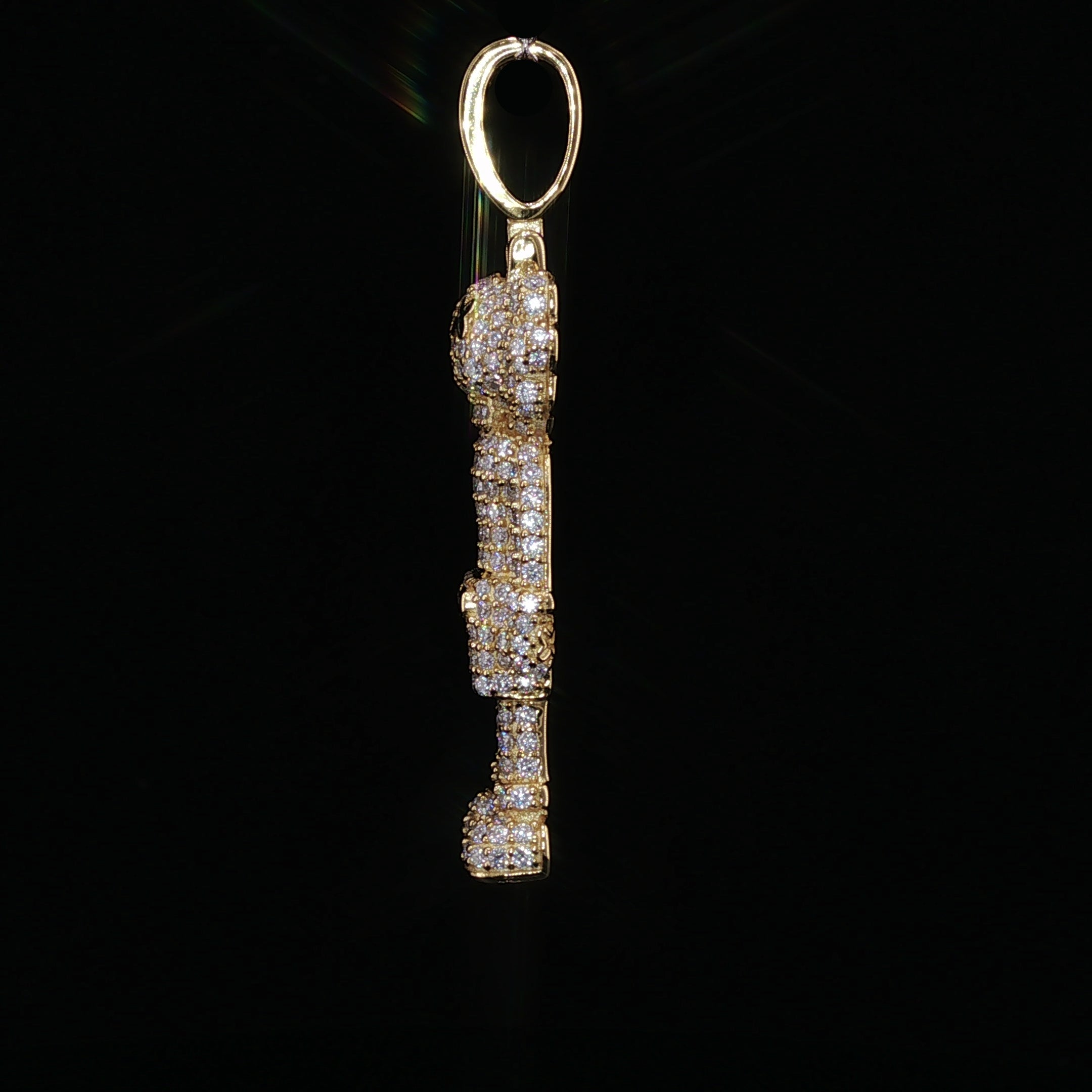 Iced Out X-Eye Bear Figure Pendant | 925 Sterling Silver | 2.31 ctw Moissanite | Silver & Gold color - 33.4 mm